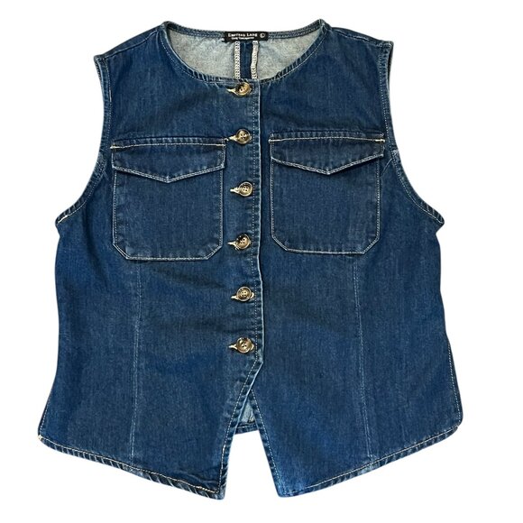 Emerson Lang Jackets & Blazers - Emerson Lang Dark Blue Denim Vest with Brown Buttons Size: Medium